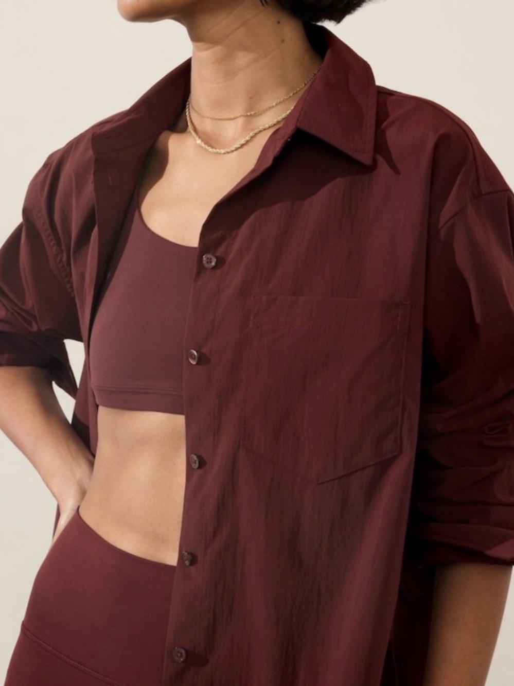 Athleta Women’s Long-sleeved Button-Down Shirt Burgundy
